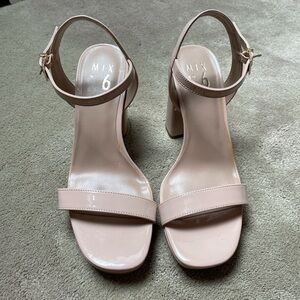 Mix No. 6 Cream Heels with Ankle Strap and Block Heel